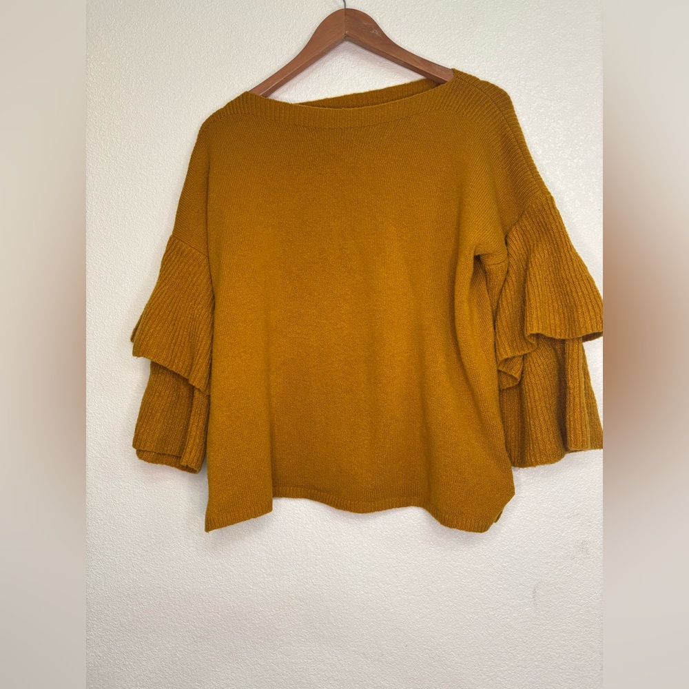 Madewell Mustard Ruffle Ruffle Bell Sleeve Boat
Neck Sweater Sweater Sz Medium - Picture 3 of 12